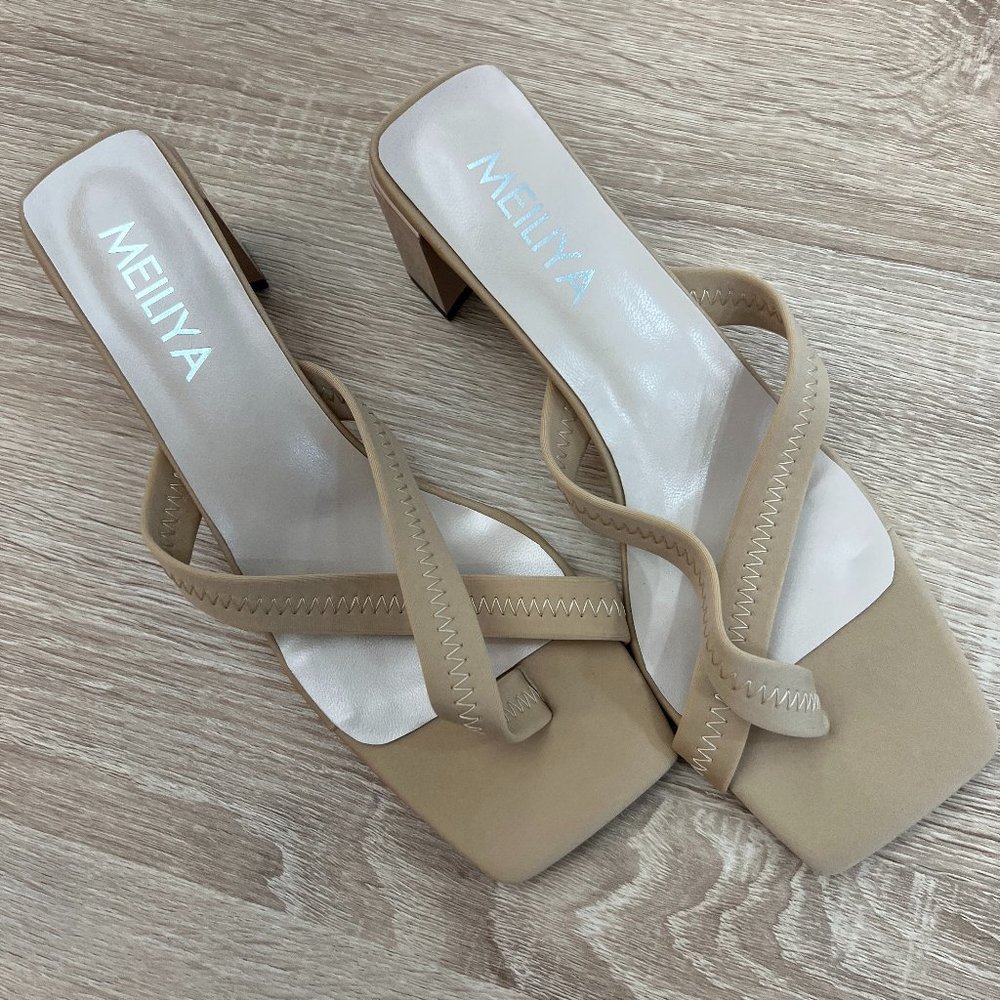 Meiliya Block Heel Sandals Womens Nude Size 39